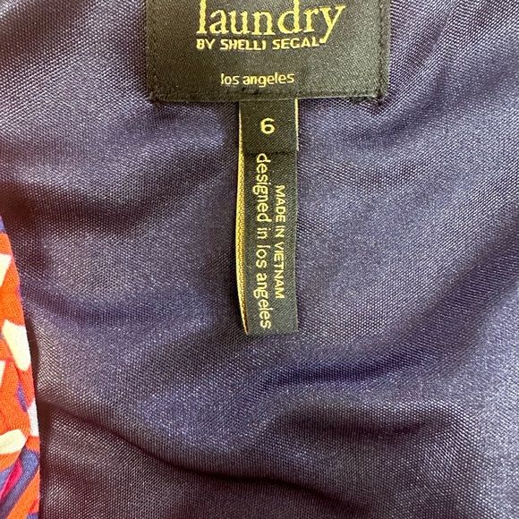 Laundry by Shelli Segal POP ORANGE MULTI CINCHED HALTER DRESS Size 6 - Picture 7 of 9